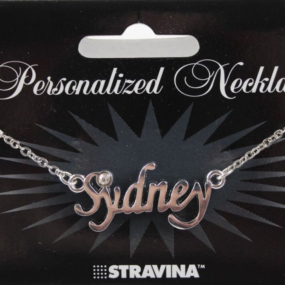 SYDNEY Name Silvertone Rhinestone 14.5" w 4.5" Multi Ring Ext Necklace